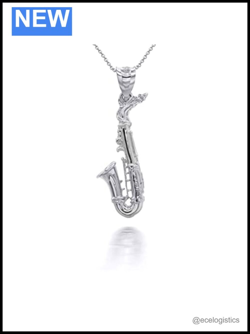 Sterling Silver Music Charm Saxophone Pendant Necklace